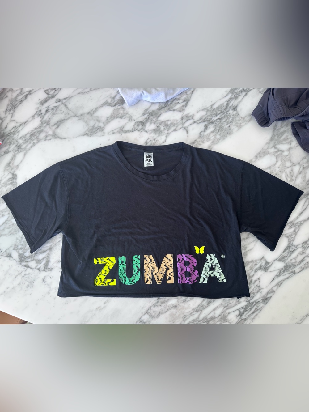 Zumba Black Multicolor Block Logo Boxy crop Tee Small
